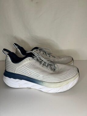 Hoka Men's Running Shoe - Light Beige with Navy Accents